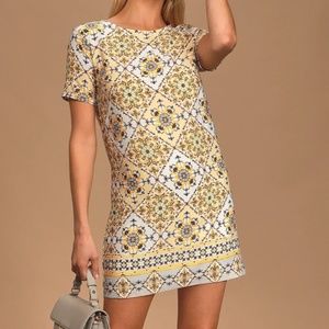 Dandy Lion Yellow Print Shift Dress